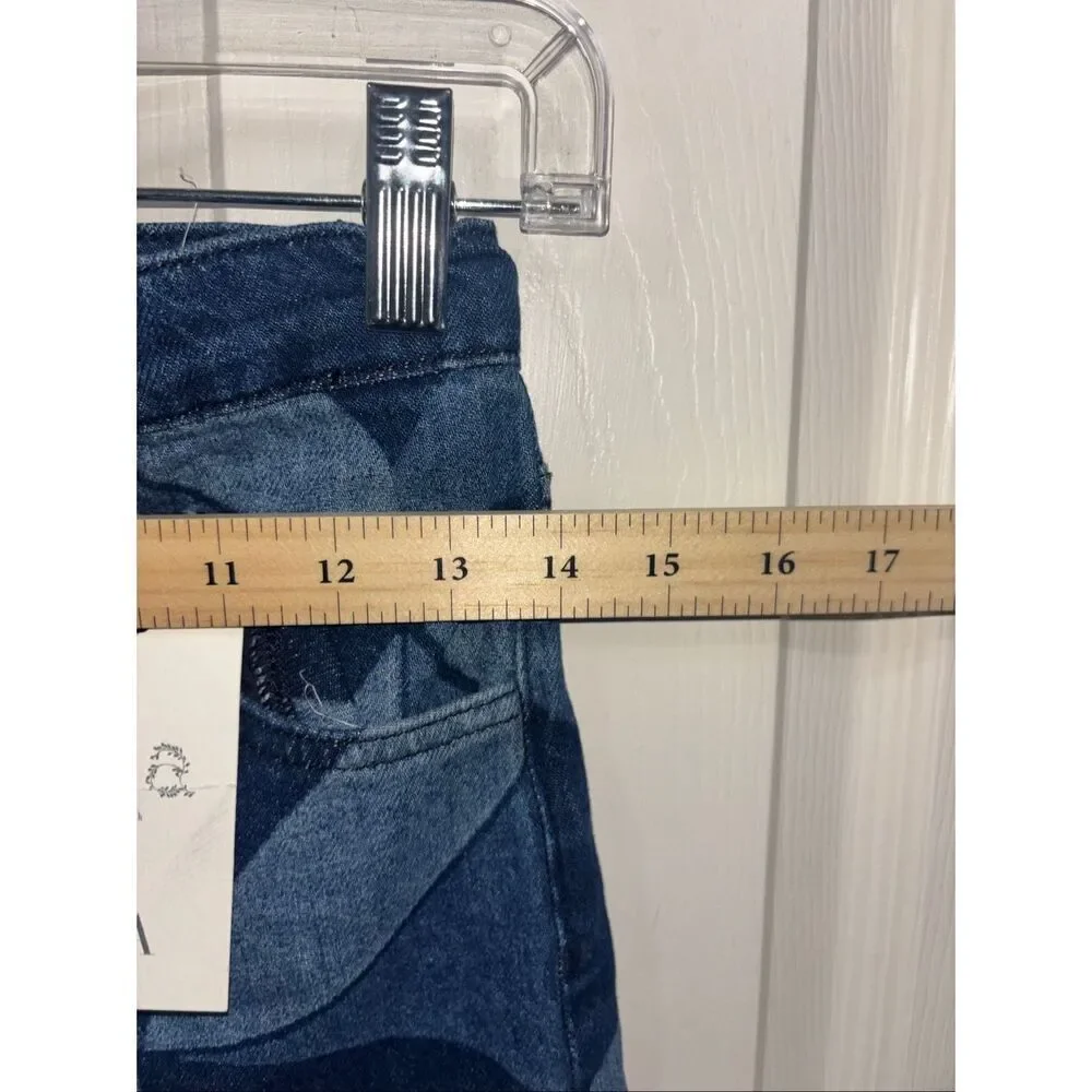 NWT Zara Kids x Sea New York Geometric Print Wide Leg Kids Patchwork Denim Jeans